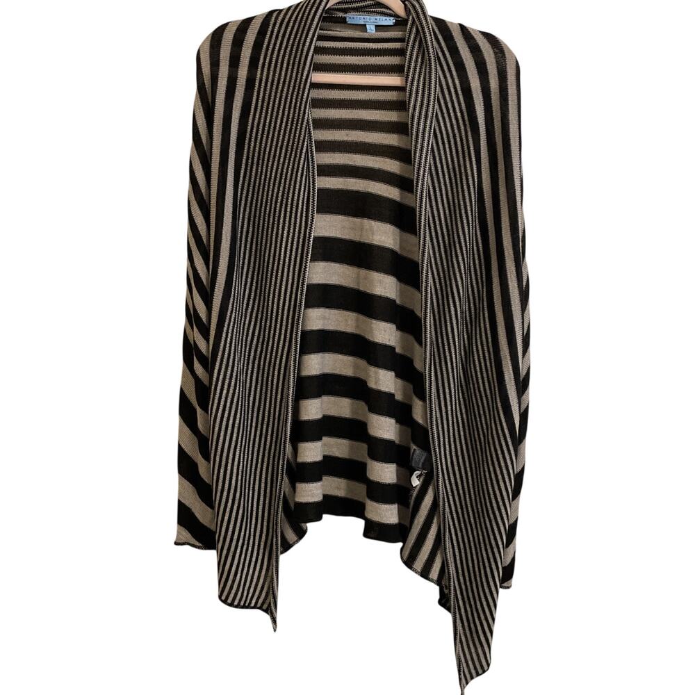 Antonio Merino Blend Dolman Stripped Shawl Size L - Black & Tan - Made in Italy